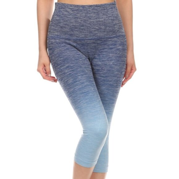 NWT Seamless High Waist Yoga Dry-Fit Ombre compression Capri Leggings - Picture 5 of 7